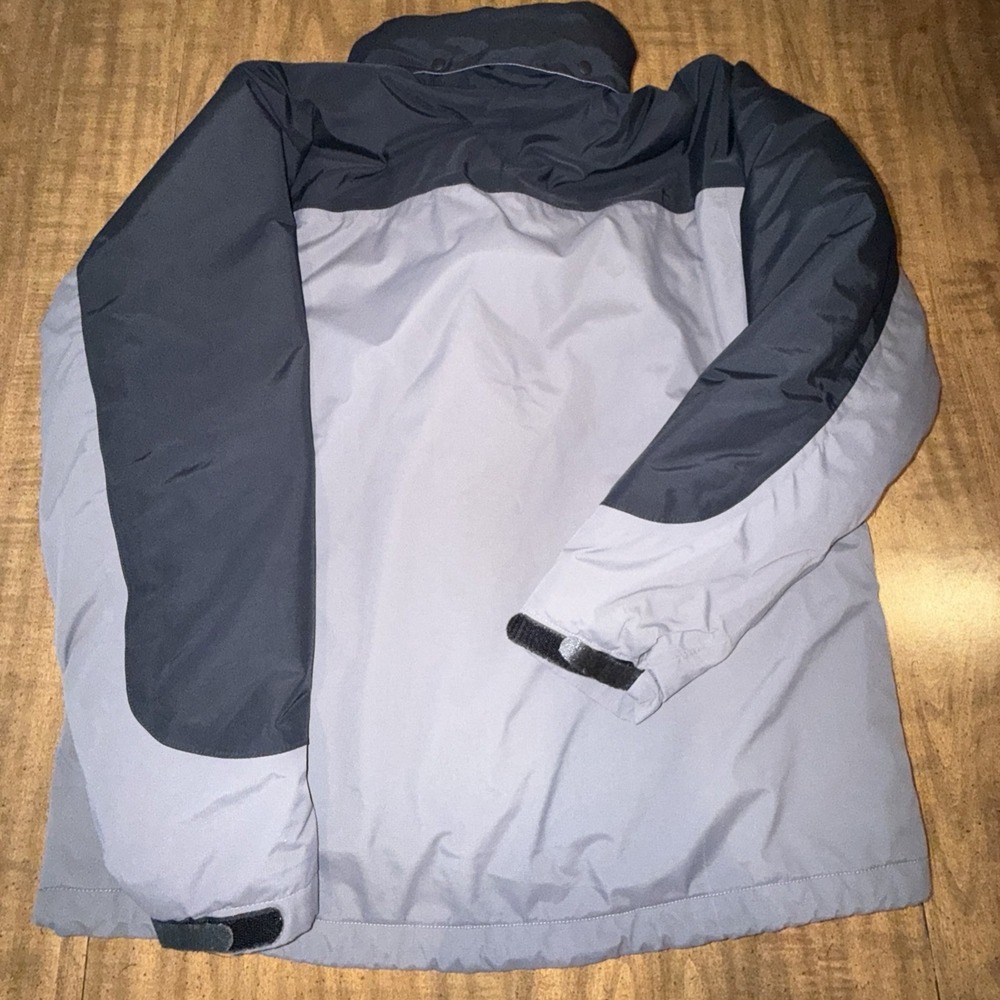 Lands End Jacket Mens Large Gray AquaCheck Thermolite Hooded Full Zip Nylon Coat - Picture 2 of 15